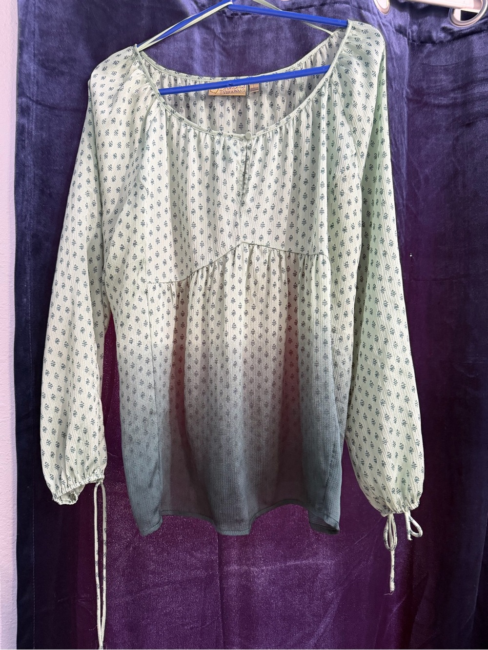 Light Green Printed Peasant Blouse